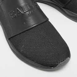 Balmain Black Fabric and Leather Cameron Sock Sneakers Size 38