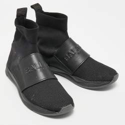 Balmain Black Fabric and Leather Cameron Sock Sneakers Size 38