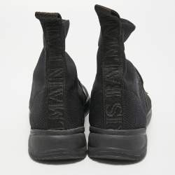 Balmain Black Fabric and Leather Cameron Sock Sneakers Size 38