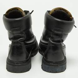 Balmain Black Leather Zip Front Combat Boots Size 38