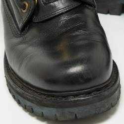 Balmain Black Leather Zip Front Combat Boots Size 38
