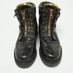 Balmain Black Leather Zip Front Combat Boots Size 38