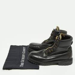 Balmain Black Leather Zip Front Combat Boots Size 38