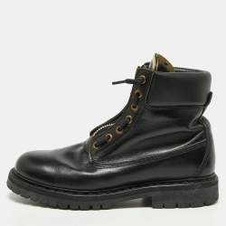 Balmain Black Leather Zip Front Combat Boots Size 38