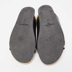 Balmain Black/Gold Leather Lace Up Slides Size 39