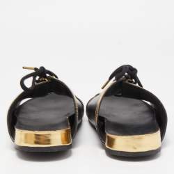 Balmain Black/Gold Leather Lace Up Slides Size 39