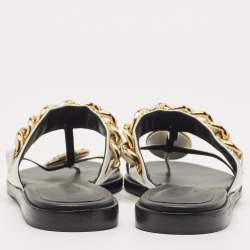 Balmain White Leather Chain-Link Accents Thong Flat Slides Size 37