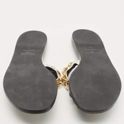 Balmain White Leather Chain-Link Accents Thong Flat Slides Size 37