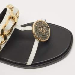 Balmain White Leather Chain-Link Accents Thong Flat Slides Size 37