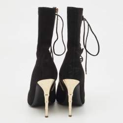 Balmain Black Suede Open Toe Lace Up Boots Size 36