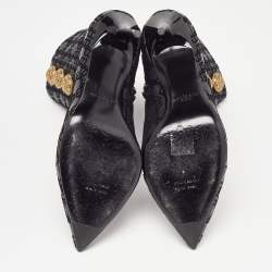 Balmain Black Logo Embossed Leather Roni Ankle Booties Size 36