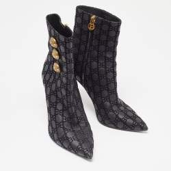 Balmain Black Logo Embossed Leather Roni Ankle Booties Size 36