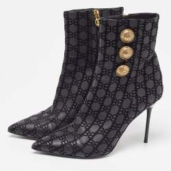 Balmain Black Logo Embossed Leather Roni Ankle Booties Size 36