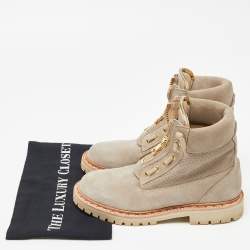 Balmain Grey Nubuck Leather Lace Up Combat Boots Size 36