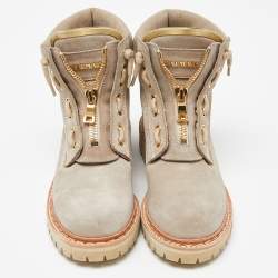 Balmain Grey Nubuck Leather Lace Up Combat Boots Size 36