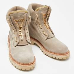 Balmain Grey Nubuck Leather Lace Up Combat Boots Size 36
