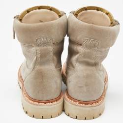Balmain Grey Nubuck Leather Lace Up Combat Boots Size 36