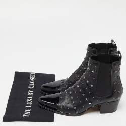 Balmain Black Leather and Patent Studded Ankle Boots Size 39