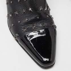 Balmain Black Leather and Patent Studded Ankle Boots Size 39