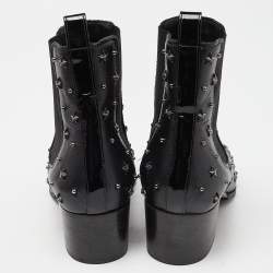 Balmain Black Leather and Patent Studded Ankle Boots Size 39
