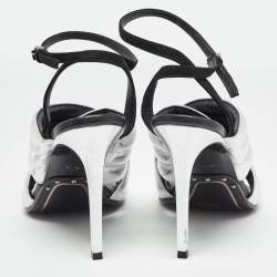 Balmain Silver/Black Quilted Leather and Suede Ankle Strap Sandals Size 40