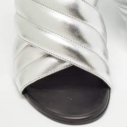 Balmain Silver/Black Quilted Leather and Suede Ankle Strap Sandals Size 40