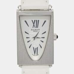 Pre Owned Balmain Silver Stainless Steel Leather Amphora 3401 Women's Wristwatch 25 mm