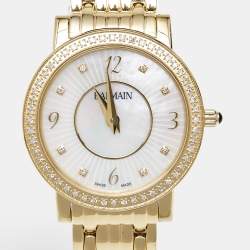 Pre Owned Balmain Mother of Pearl Yellow Gold Plated Stainless Steel Diamond Elegance Chic Mini B1693.33.84 Women's Wristwatch 29 mm