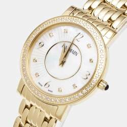 Pre Owned Balmain Mother of Pearl Yellow Gold Plated Stainless Steel Diamond Elegance Chic Mini B1693.33.84 Women's Wristwatch 29 mm