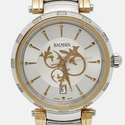 Pre Owned Balmain Silver Dial Two Tone Stainless Steel Diamond Classica Lady Downtown 4076 Women's Wristwatch 35 mm
