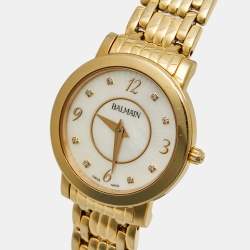 Pre Owned Balmain Elegance Chic B1690.33.84 Mother Of Pearl Diamond Gold Plated Stainless Steel Women's Wristwatch 29 mm