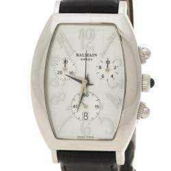 Pre Owned Balmain White Mother of Pearl Stainless Steel Arcade Chronograph Women's Wristwatch 30 mm