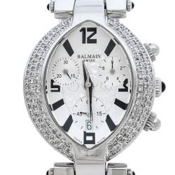 Pre Owned Balmain Silver Stainless Steel and Diamond Excessive Chronograph 5831 Women's Wristwatch 32 mm
