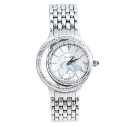 Pre Owned Balmain Silver Stainless Steel Diamonds Eclipse 3291 Women's Wristwatch 34 mm