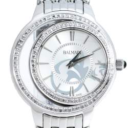 Pre Owned Balmain Silver Stainless Steel Diamonds Eclipse 3291 Women's Wristwatch 34 mm