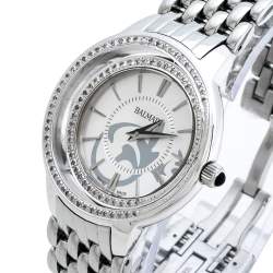 Pre Owned Balmain Silver Stainless Steel Diamonds Eclipse 3291 Women's Wristwatch 34 mm