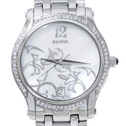 Pre Owned Balmain Mother Of Pearl Stainless Steel Diamond Fairy Arabesques 3751 Women's Wristwatch 34 mm