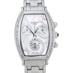 Pre Owned Balmain White Mother of Pearl Stainless Steel Arcade Chronograph Women's Wristwatch 30 mm
