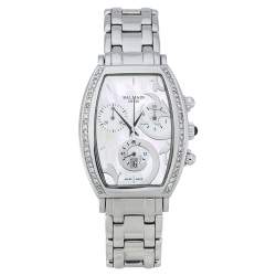 Pre Owned Balmain White Mother of Pearl Stainless Steel Arcade Chronograph Women's Wristwatch 30 mm
