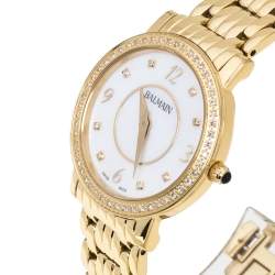 Pre Owned Balmain MOP Yellow Gold Plated Stainless Steel Diamond Elegance Chic Mini B1693.33.84 Women's Wristwatch 29 mm
