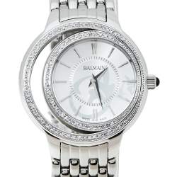 Pre Owned Balmain Silver Stainless Steel Diamond Eclipse 3291 Women's Wristwatch 34 mm