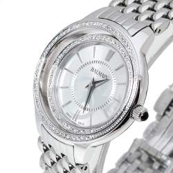 Pre Owned Balmain Silver Stainless Steel Diamond Eclipse 3291 Women's Wristwatch 34 mm