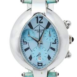 Pre Owned Balmain Mother Of Pearl Stainless Steel Leather Excessive Chrono 5831 Women's Wristwatch 32 mm