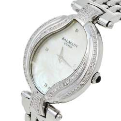 Pre Owned Balmain Mother Of Pearl Stainless Steel Diamonds Excessive 5451 Women's Wristwatch 32 mm