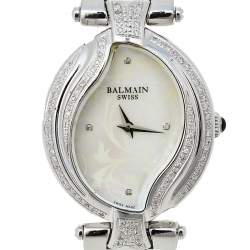 Pre Owned Balmain Mother Of Pearl Stainless Steel Diamonds Excessive 5451 Women's Wristwatch 32 mm