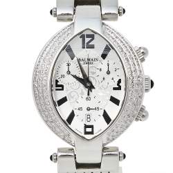 Pre Owned Balmain Silver Stainless Steel Diamond Chronograph Excessive 5831 Women's Wristwatch 32 mm