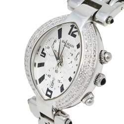 Pre Owned Balmain Silver Stainless Steel Diamond Chronograph Excessive 5831 Women's Wristwatch 32 mm