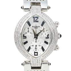 Pre Owned Balmain Silver Stainless Steel and Diamond Excessive Chronograph 5831 Women's Wristwatch 32 mm