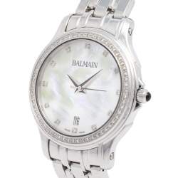 Pre Owned Balmain Mother of Pearl Stainless Steel Diamonds Eria 1855 Women's Wristwatch 34 mm