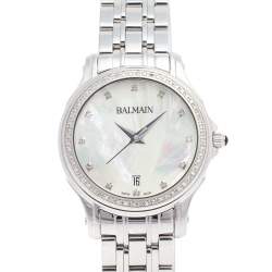 Pre Owned Balmain Mother of Pearl Stainless Steel Diamonds Eria 1855 Women's Wristwatch 34 mm
